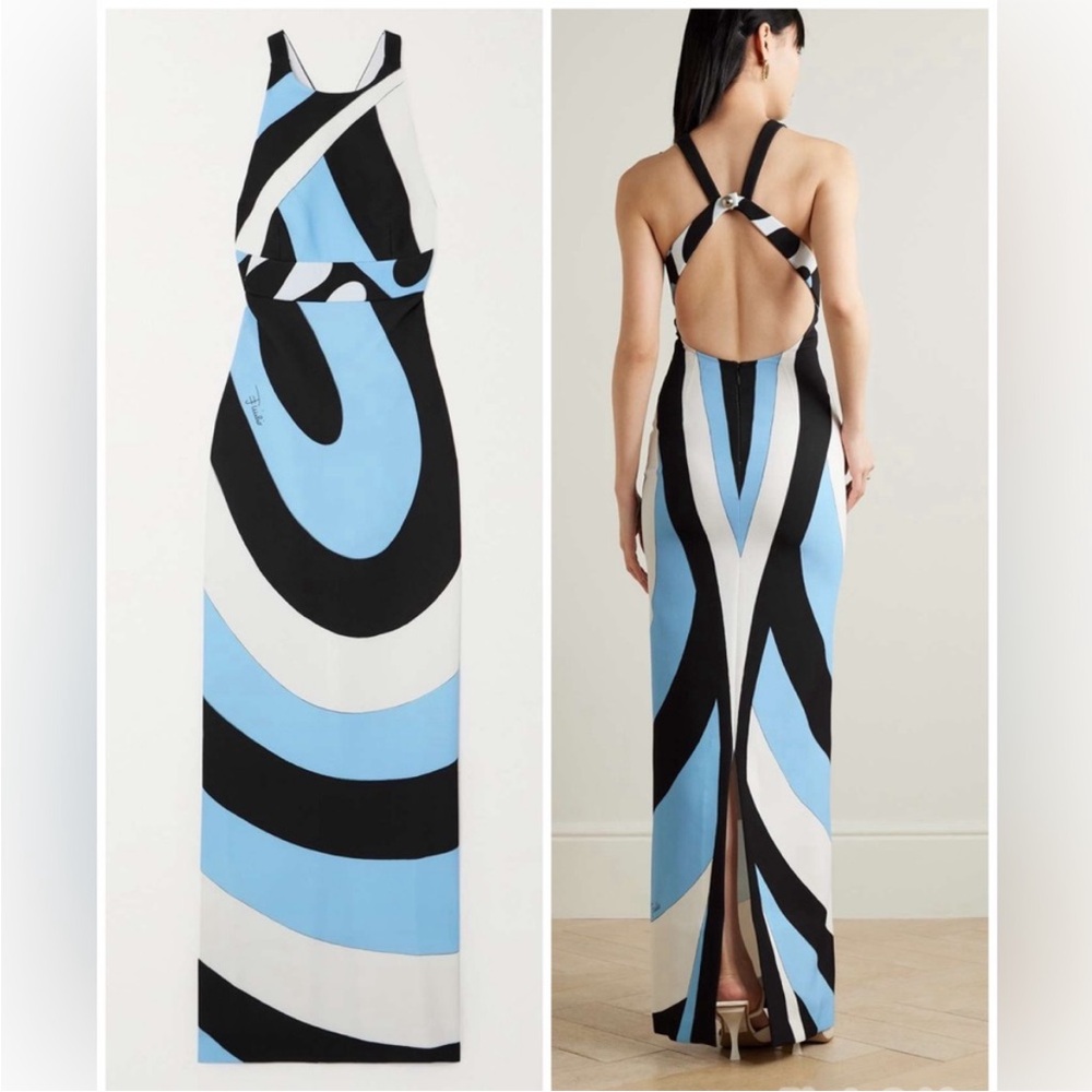 PUCCI Open-back printed stretch-crepe maxi dress